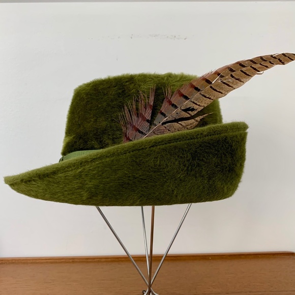 Toby Of London Accessories - Vintage Original TOBY OF LONDON Hat Green Faux Fur Felt Feather Fedora Style